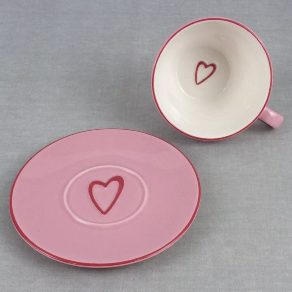 Collectible Starbucks 2006 Pink Heart 12 oz Mug & Saucer Latte Cup Set